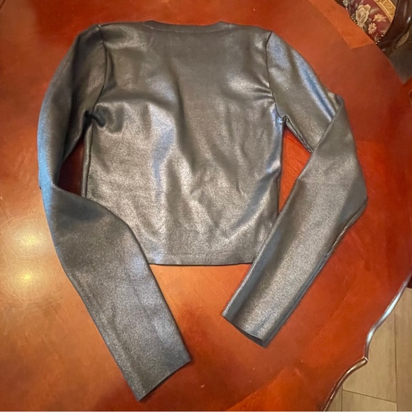 Zara Foil knit Navy blue/ grey Crop Top - Picture 3 of 4